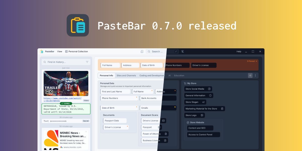 📋 PasteBar 0.7 Revolutionizes Clipboard Management: PIN Protection, Cloud Sync & Power User Features 🔐